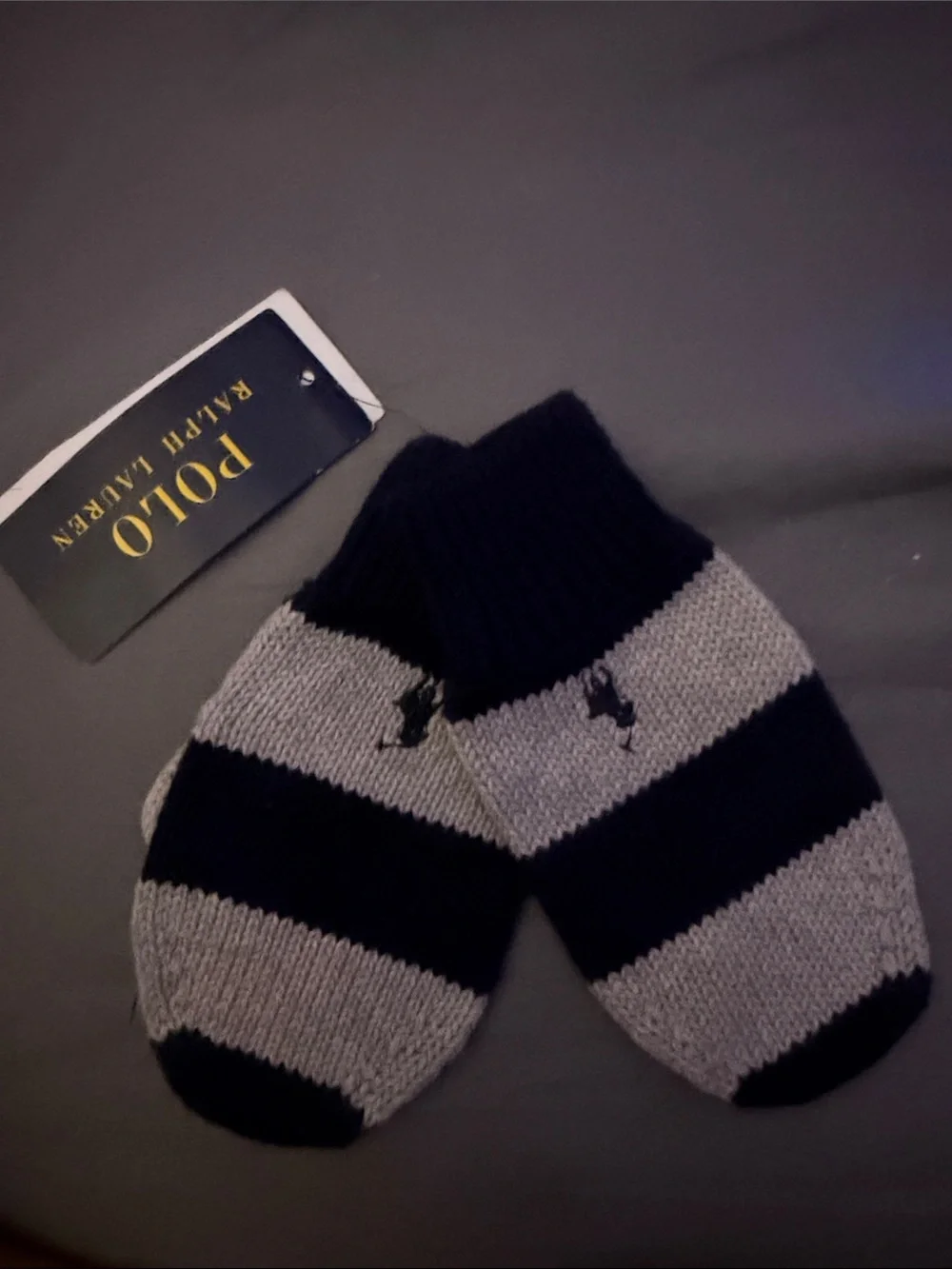 Polo by Ralph Lauren Kids Black and Gray Striped Mittens